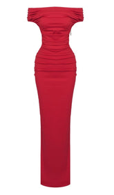 MAXIKLEID MIT RUNDAUSSCHNITT UND PLISSEE IN ROT